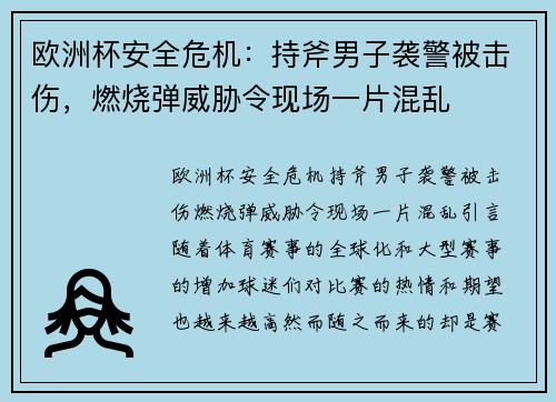 欧洲杯安全危机：持斧男子袭警被击伤，燃烧弹威胁令现场一片混乱