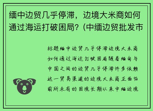 缅中边贸几乎停滞，边境大米商如何通过海运打破困局？(中缅边贸批发市场)