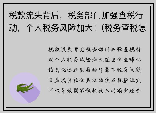 税款流失背后，税务部门加强查税行动，个人税务风险加大！(税务查税怎么处理)