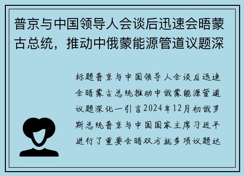 普京与中国领导人会谈后迅速会晤蒙古总统，推动中俄蒙能源管道议题深化