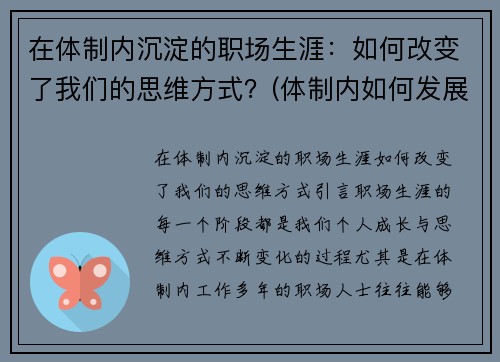 在体制内沉淀的职场生涯：如何改变了我们的思维方式？(体制内如何发展)